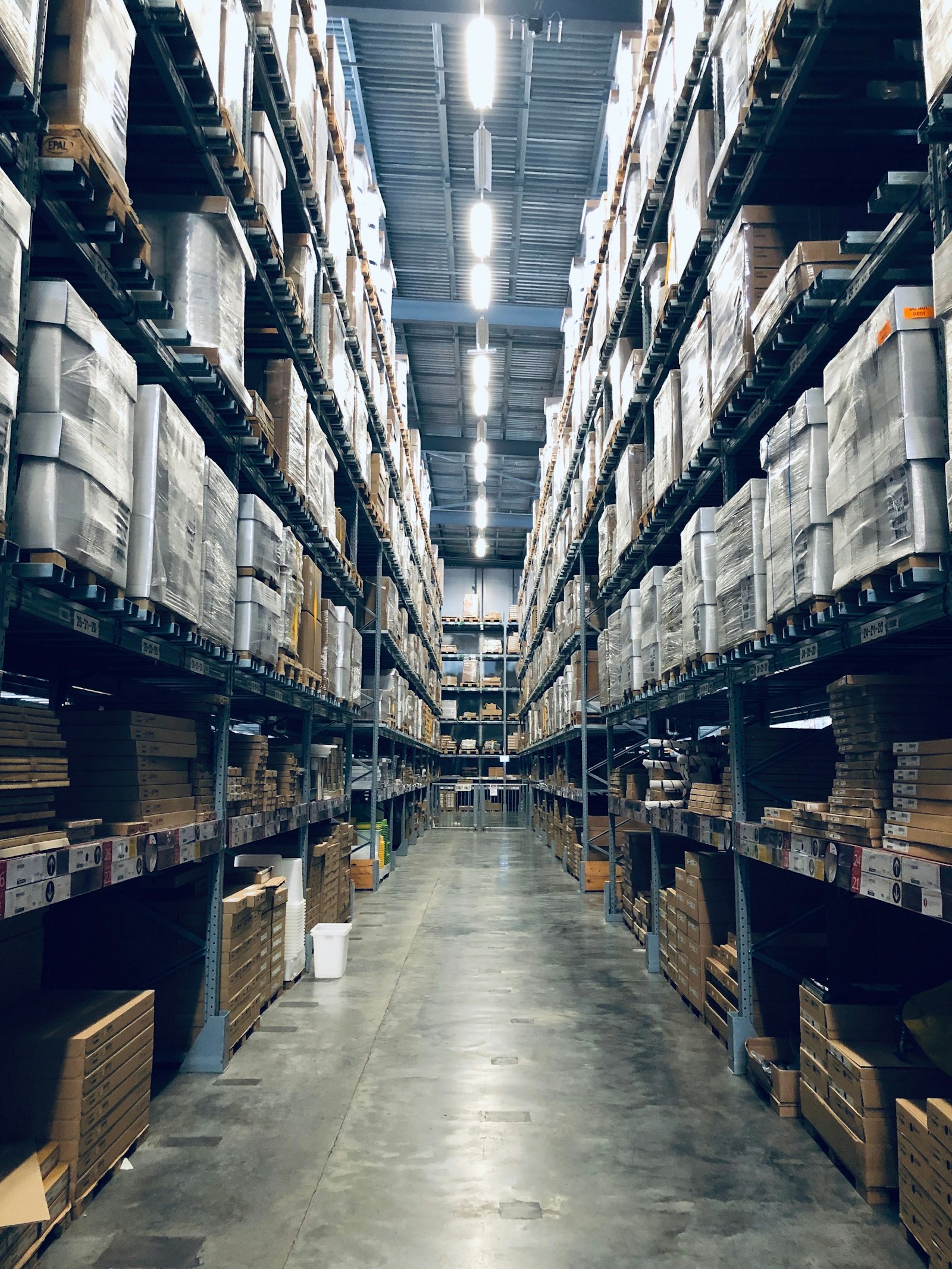 Warehouse shelves with goods ready for distribution